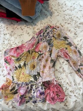 Girls Floral Eyelet Dress - Pink, Yellow & Purple Express